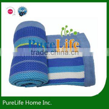 SZPLH Blue Cotton Stripe Knitting Baby Blankets