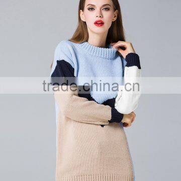 Ladies long pull over sweater with stripe