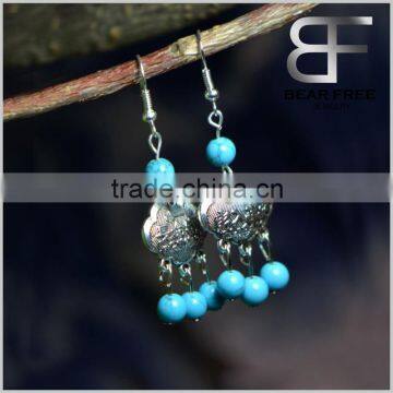 Ethnic Tuiquoise Beads Longevity lock Drop Earrings Dangling Earrings Designs for Ladies