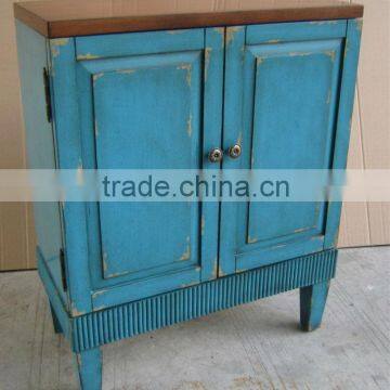 Stocklots furniture Hand painted two doors blue cabinet with Two Tone,antique solid wooden living room cabinet