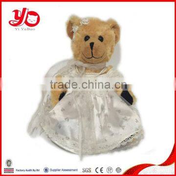 Wholesale promotional gift plush teddy bear toy with white wedding adress