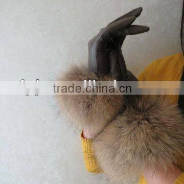 Wholesale Ladies classic elegant fox fur sheep leather gloves