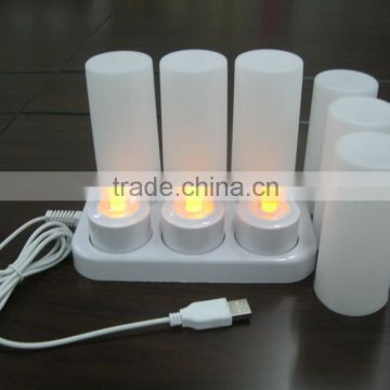 Plastic tea light led candle 6 in one rechargeable led set for Church Party or Yoga room