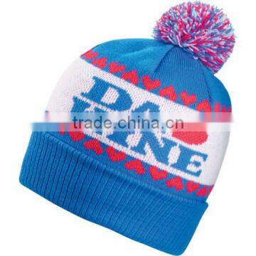 Pom Pom OEM Jacquard Pattern Beanie Hats Wholesale,Custom Knit Acrylic Beanie