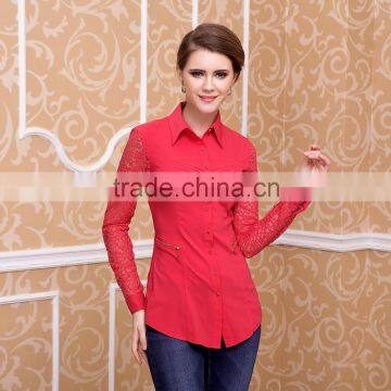 2015 latest fashion long top design lady long sleeve blouse