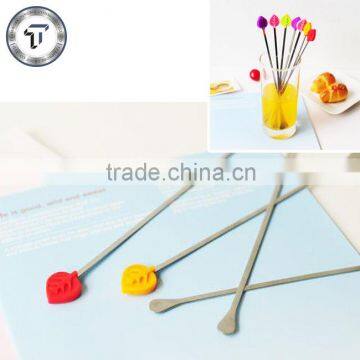 Eco-friendly silicone leaf shape metal drink stirrers