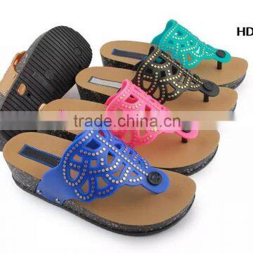 New design PCU cork outsole woman's wedge sandal