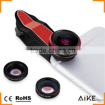 For iPhone Samsung HTC LG Huawei OPPO Cell Phone 198 degree Fisheye Lens 0.63X Wide angle lens 15X Macro Lens 3 in 1 Camera Lens