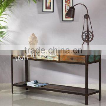 INDIAN IRON AND RECYCLE WOOD CONSOLE TABLE WITH 3 WOODEN DRAWER photo-2