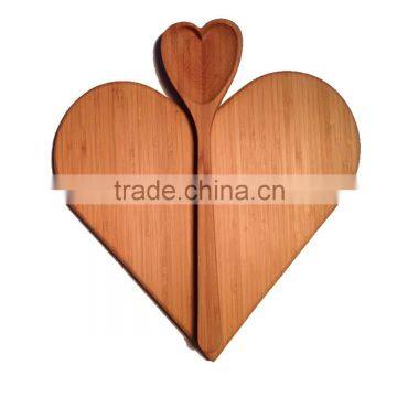 bamboo heart shape cutting board set with love spoon