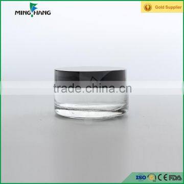 50ml transparent glass cosmetic cream jar with black plastic cap