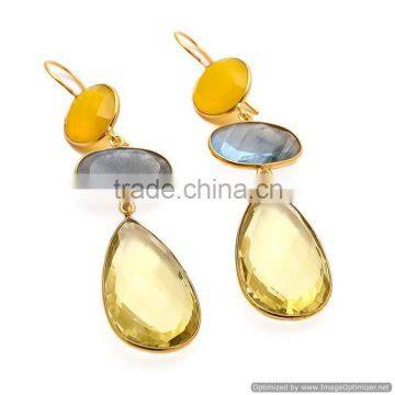 Classy Earring Lemon Topaz and Yellow Chalcedony 925 Sterling Silver Earring_Gemstone Silver Jewelry_Silver Jewelry