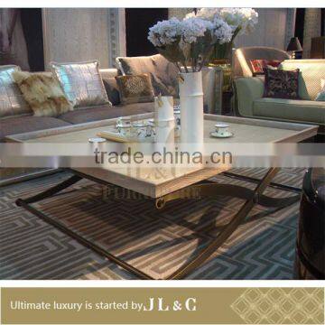 JT75-03 Coffee Table with Stainless Steel Base And Pearl Fishlike Pattern in Living Room from JL&C Luxury Home Furniture