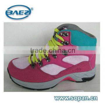 good quality fuxia cow leather with fur lining women hiking shoes