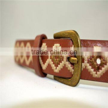 Manufacturer Antique Brass Buckle Geometric Embroidered pu Leather Belt for Women photo-4