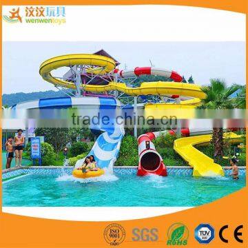 Colorful fiberglass outdoor spiral slide water fountain playground