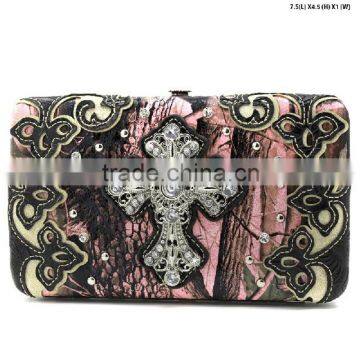 Western cross studded women rhinestone camo wallets