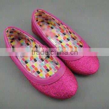 Shoes kids girls ballet flats fuchsia pink glitter shoes with PU collar pretty shoes