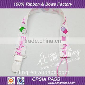 2014 New Latest Printed Ribbon Pacifier Clip For Baby