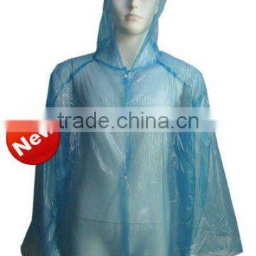 Disposable blue Polythene waterproof adult's raincoat