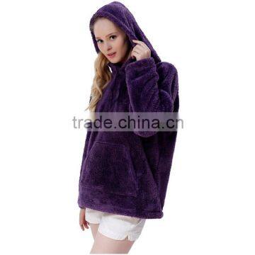 Latest Design 100 Polyester Snuggle Fleece Ladies No Zipper Pullover Hooded Hoodie Jackets Sweatshirt With Kangaroo Pockets photo-4
