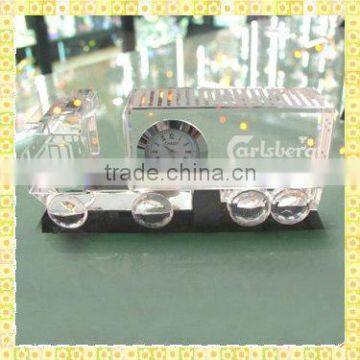 Handicraft Cheap Small Crystal Car Model With Clock For Business Annual Souvenirs