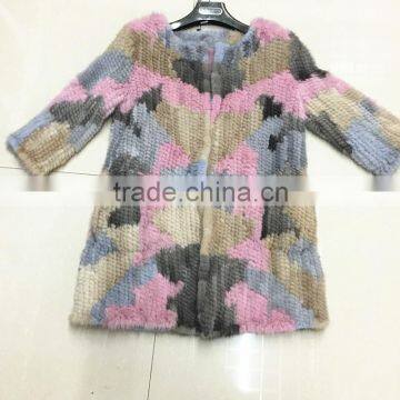 RB1 Lady Mixed Color Wholesale Knitted Mink Fur Coat photo-3