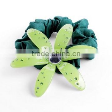 Wholesale green smooth velour floral hair crunchies