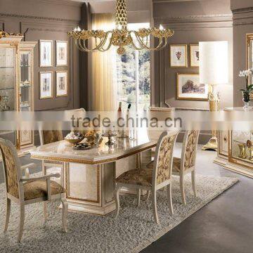 Italian Wooden Rectangle Dining Table With Upholstery Dining Chairs And Display Cabinet/Side Board And Mirror(MOQ=1 SET)