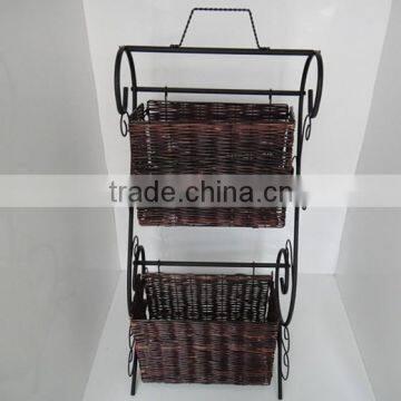 NEW WROUGHT IRON 2-TIER WICKER STORAGE RACK photo-2