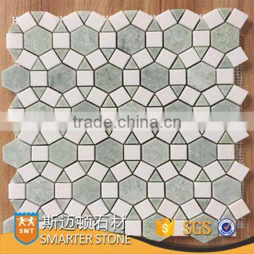 Ming green marble tile mosaic tiles flowers on mesh