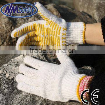 NMSAFETY 10g yellow pvc net dots coated cheap white cotton gloves