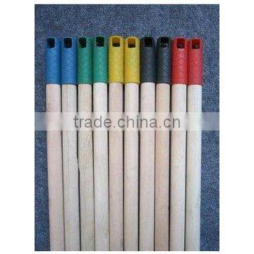 Natural wooden broom handle with different plastic cap