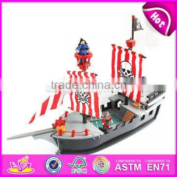 2017 Most Popular Boys Diy Wooden Toy Pirate Ships for Sale Top Sale Kids Wooden Toy Pirate Ships for Sale W03B062 photo-3