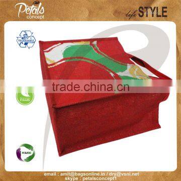 PP Laminated Jute Tote Bag With Web Handle & With Three Color Front & Back Print photo-3