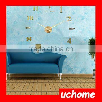 UCHOME Modern Large Wall Clock 3D Mirror Surface Sticker Home Office Decor DIY Wall Roman Number Clock