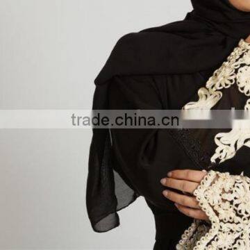 Dubai Clothing OEM Beautiful Lace Detailing Pop up Buttons Cream Lace Open Jacket Abaya photo-6