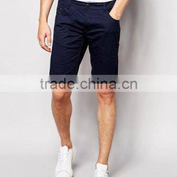 Hot Sale Latest Custom Side Slant Pocket Men's Navy Slim Fit 65% Cotton 35% Polyester Stretch Twill Concealed Fly Casual Shorts