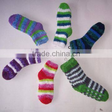 strip women chenille socks with non slip dots fuzzy socks