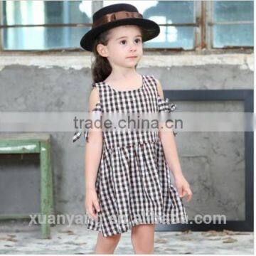 2017 Kids Summer Clothes off Shoulder Plaid Baby Dress Wholesale Western Style Girl Child Dress photo-3