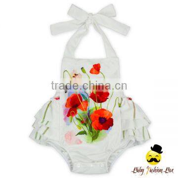Remake Fairy Plant Flower Printed Halter Ruffle Design Infant Newborn Baby Girl Dressy Blank One Piece Floral Romper photo-4