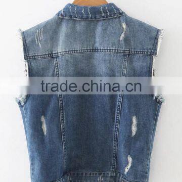 Runwaylover EY1065C Hot Sale 2017 Ladies Fashion Sleeveless Denim Jackets photo-5