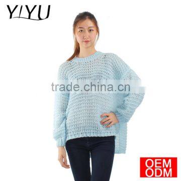 Oversized Plus Size Hand Knit Sweater Blue Loose Knit Women's Sweater photo-5