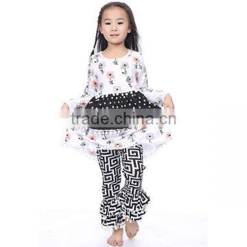 New Girls Full Sleeve Floral Boutique Outfits With Ruffled Pants New Born Baby Clothes