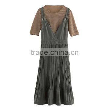Dresses In Casual Dresses Deep V-Neck Strapless High-waisted Accordion Pleated Skit Two Pieces Dresses photo-5