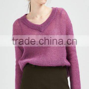 Wholesale Beautiful Purple v Collar Ladies Latest Wool Knitted Sweater Design With High Grade photo-2