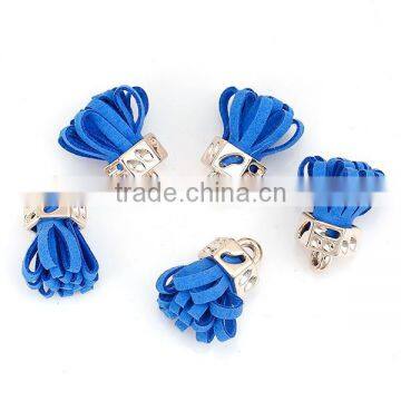 Velvet Tassel Pendants Light Golden Blue About 24mm x 11mm