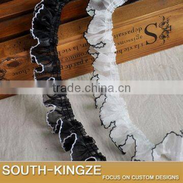 DIY lace trim White/Black with cotton in edges organza ruffle organza lace trim-time