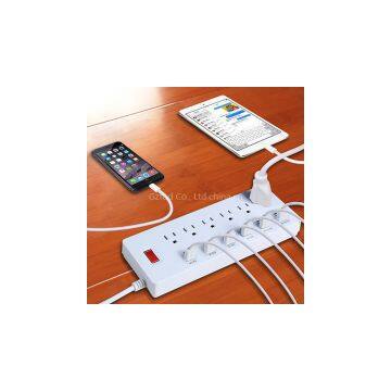 6 outlet socket extension with multi usb charger port US plug 125v cable surge protector