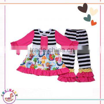 2017 Fashion cotton knitted girls clothing sets boutique Cute baby clothes for girls JN27-17